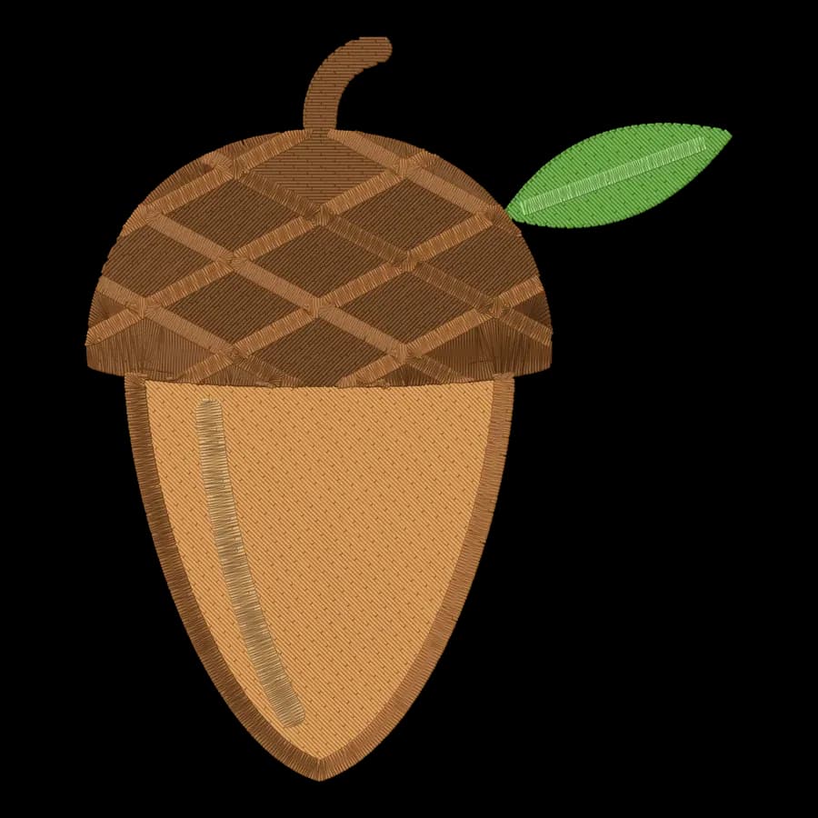 Acorn machine embroidery design, stitched