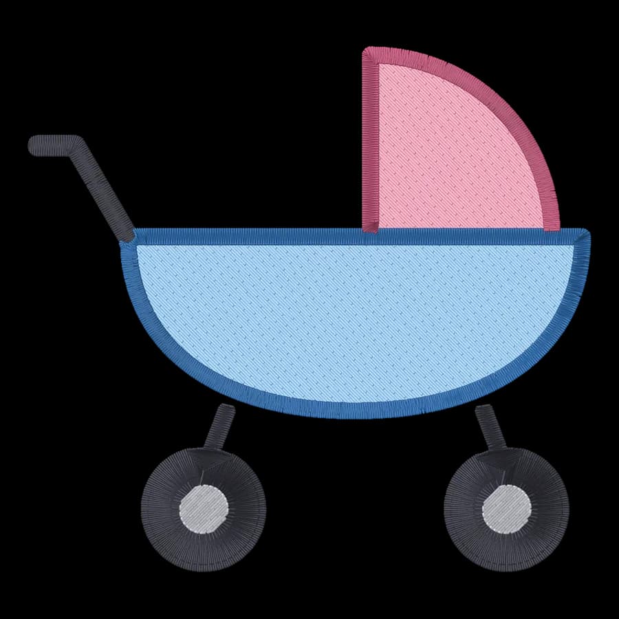 Baby carriage machine embroidery design, stitched