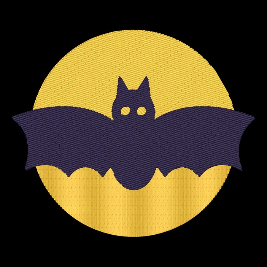 Bat and moon machine embroidery design, stitched