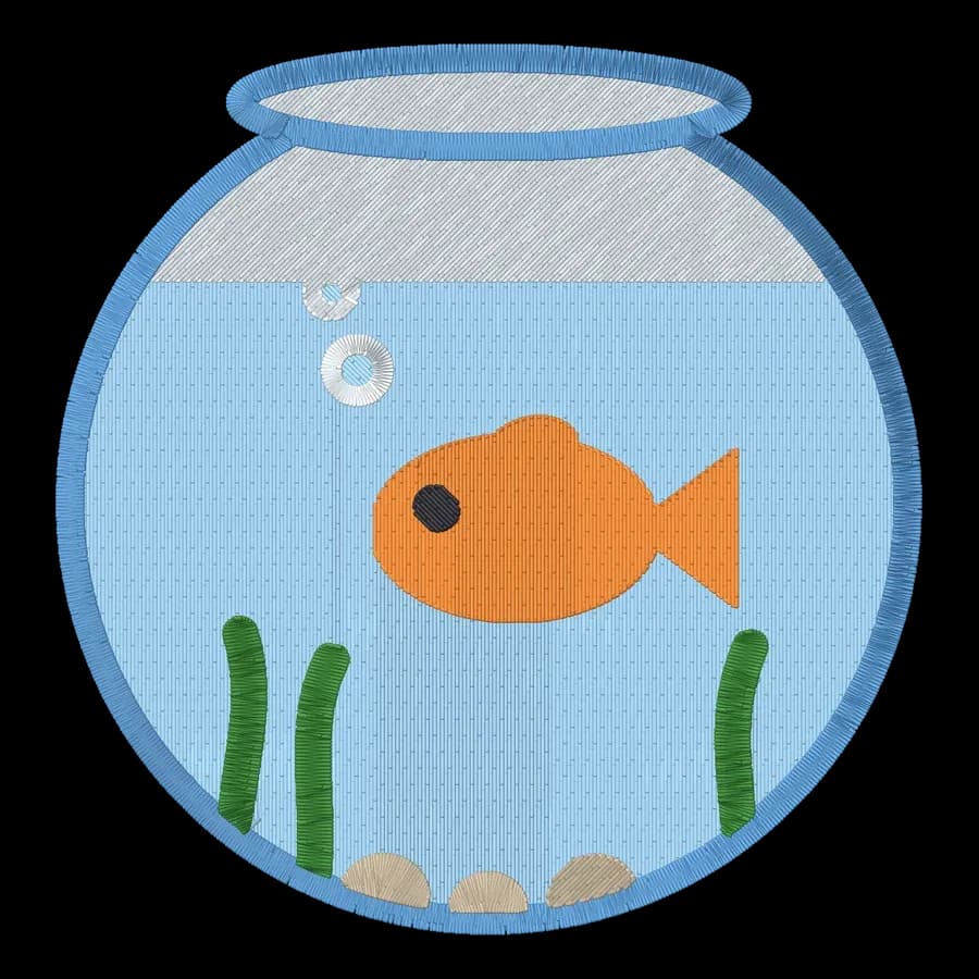 Fishbowl machine embroidery design, stitched