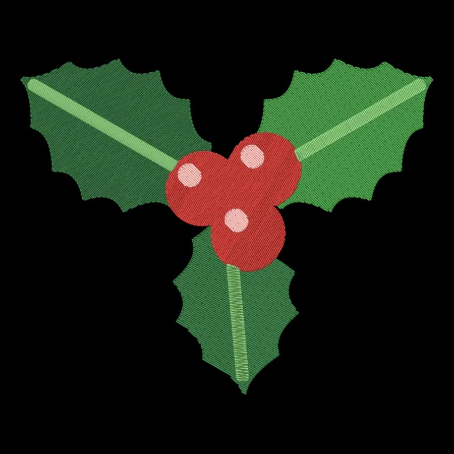 Holly sprig machine embroidery design, stitched