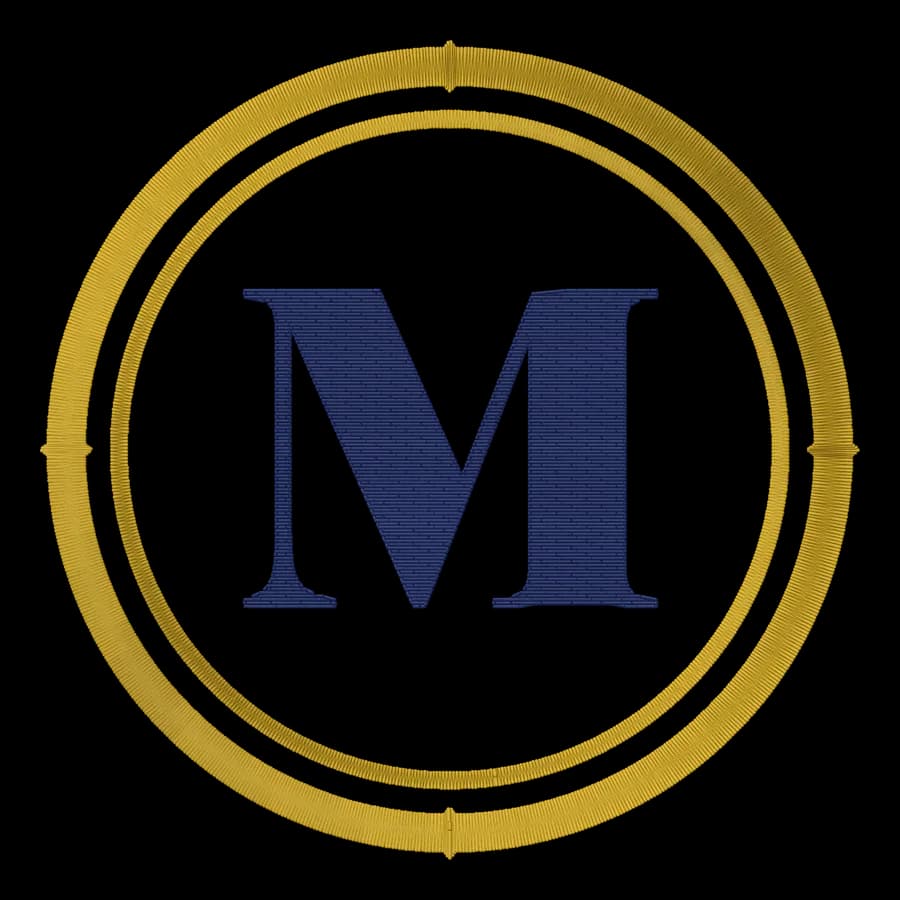 Letter M monogram embroidery design