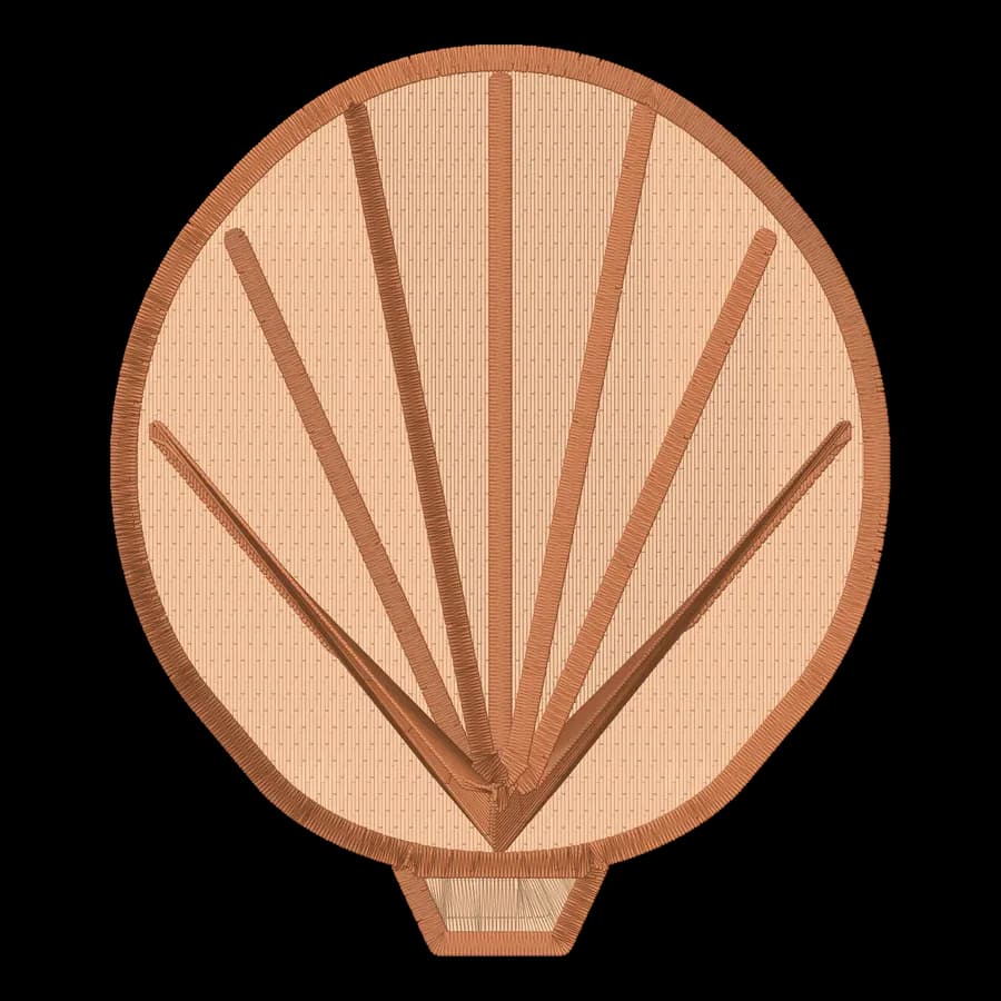 Seashell machine embroidery design, stitched
