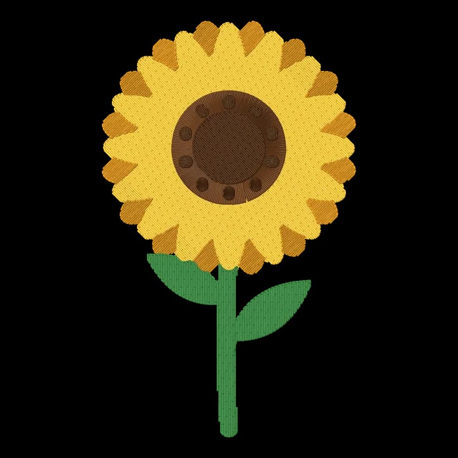 Sunflower machine embroidery design, stitched