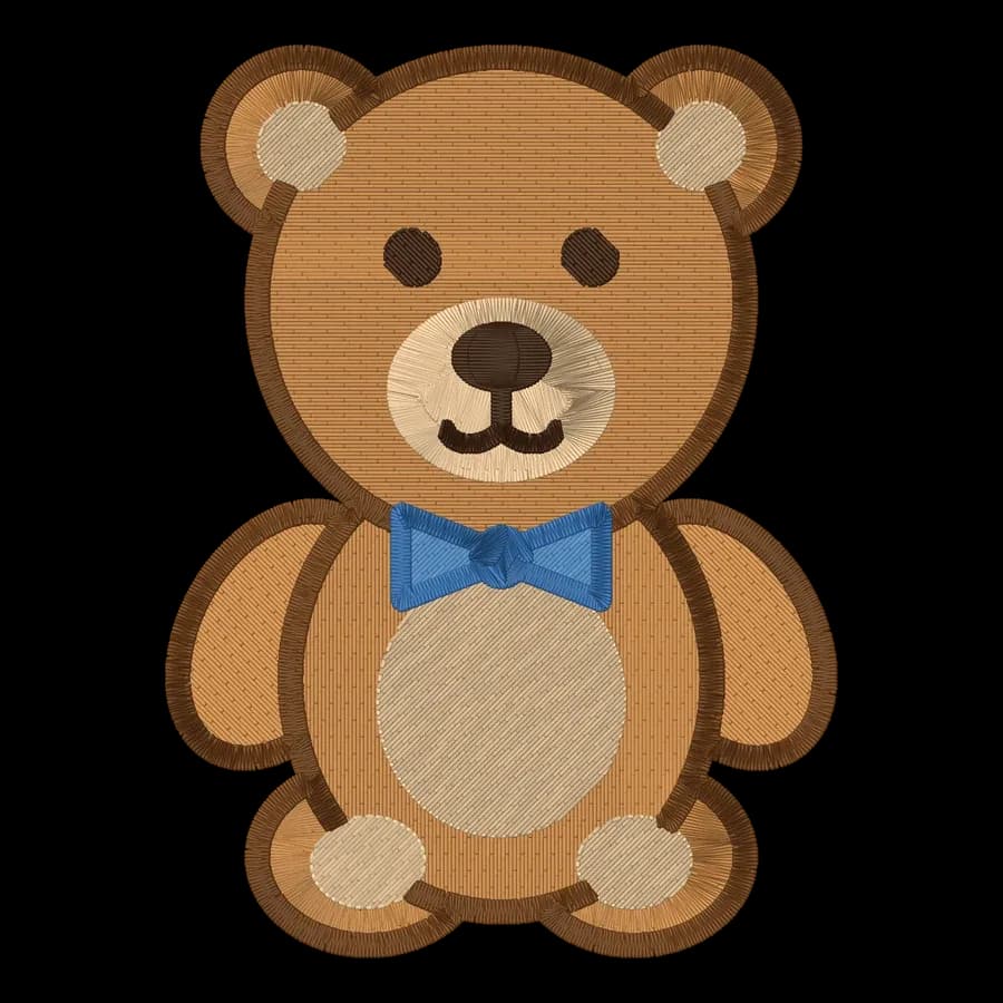 Teddy bear machine embroidery design, stitched