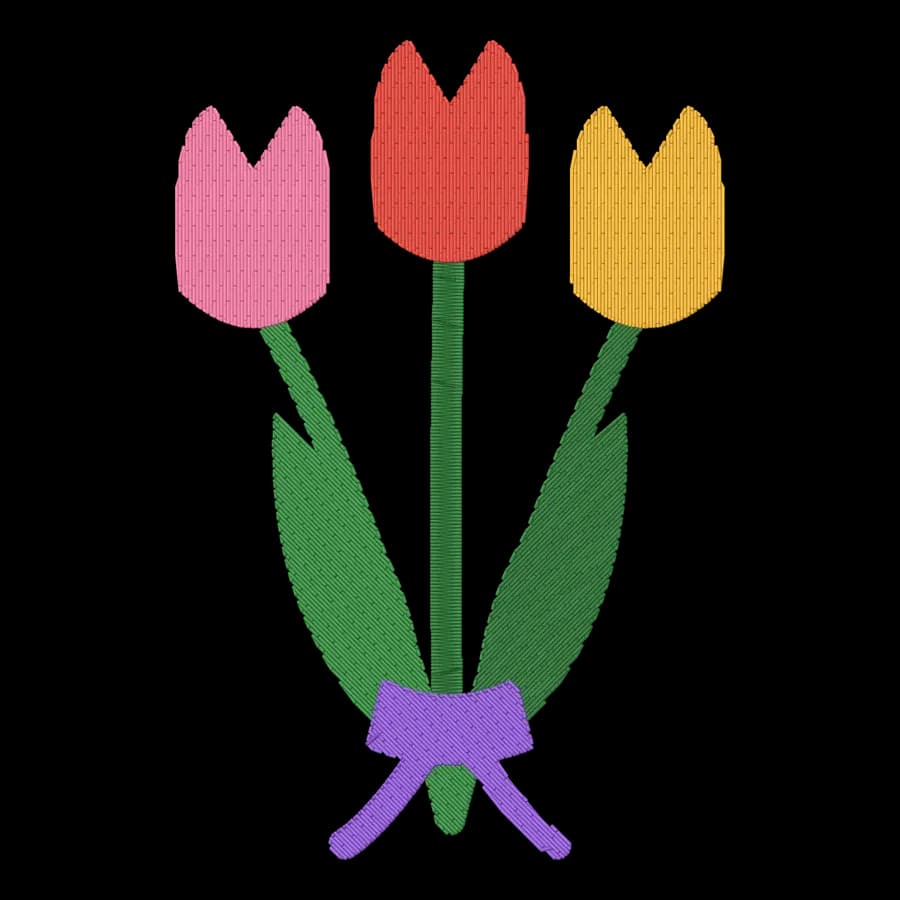 Tulip bouquet machine embroidery design, stitched