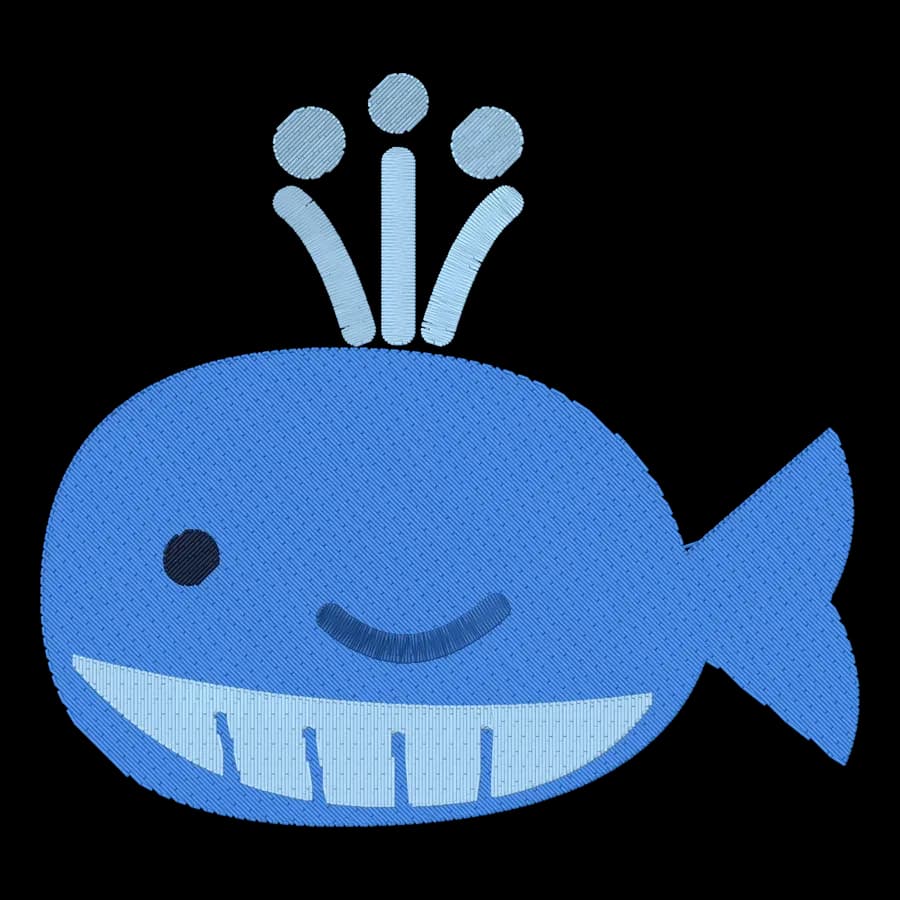 Whale machine embroidery design, stitched