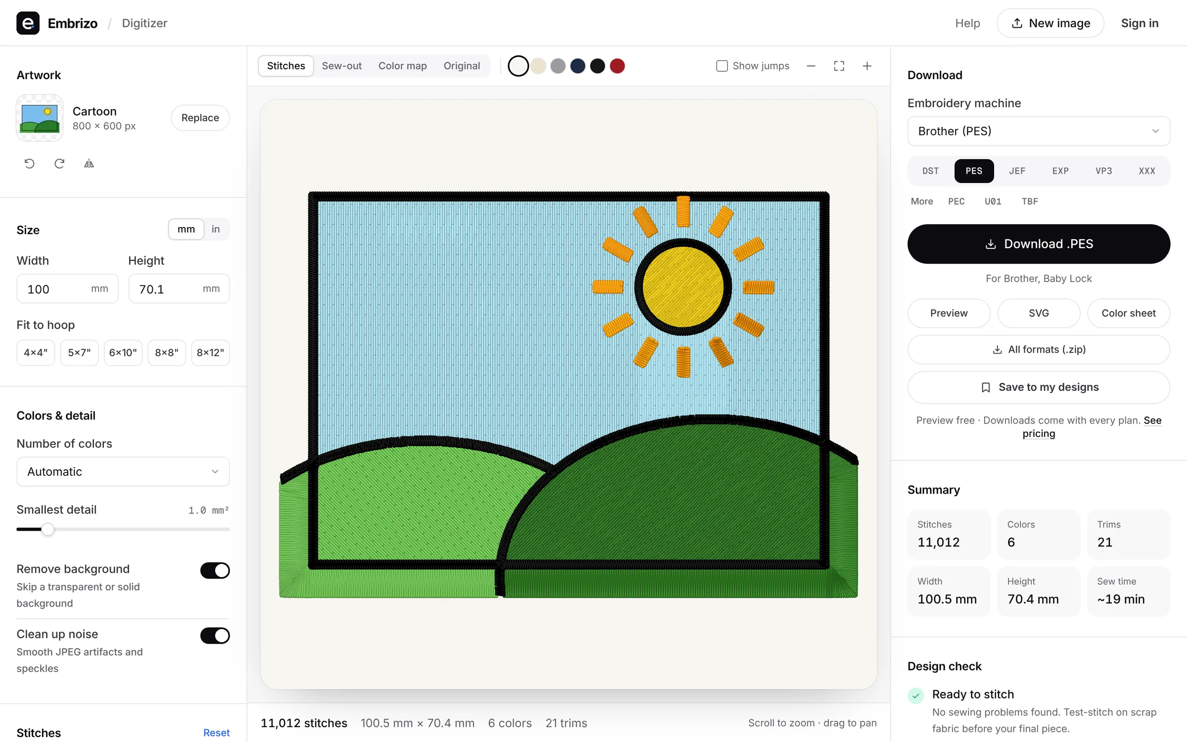 The Embrizo digitizer showing artwork turned into stitches