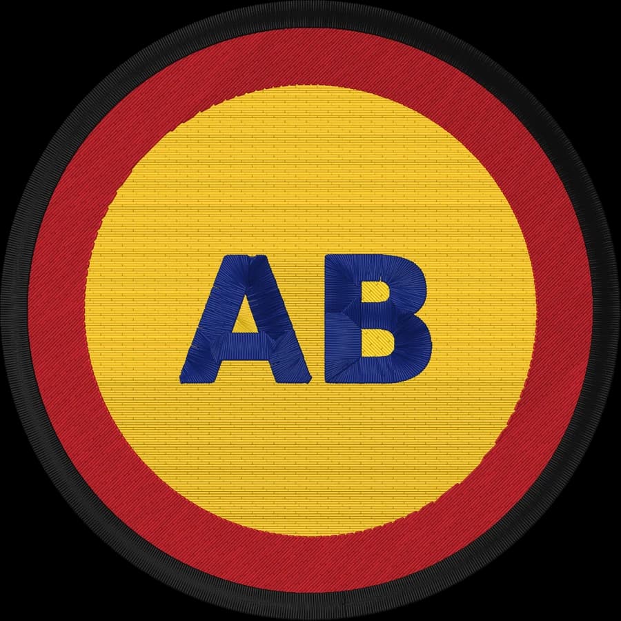 The same badge logo digitized into satin and fill embroidery stitches