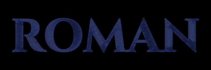 Roman embroidery font sample, stitched