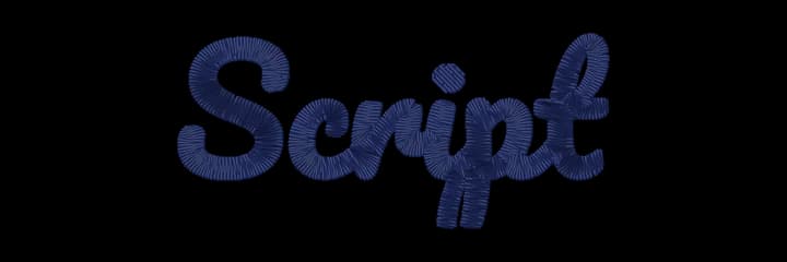 Script embroidery font sample, stitched