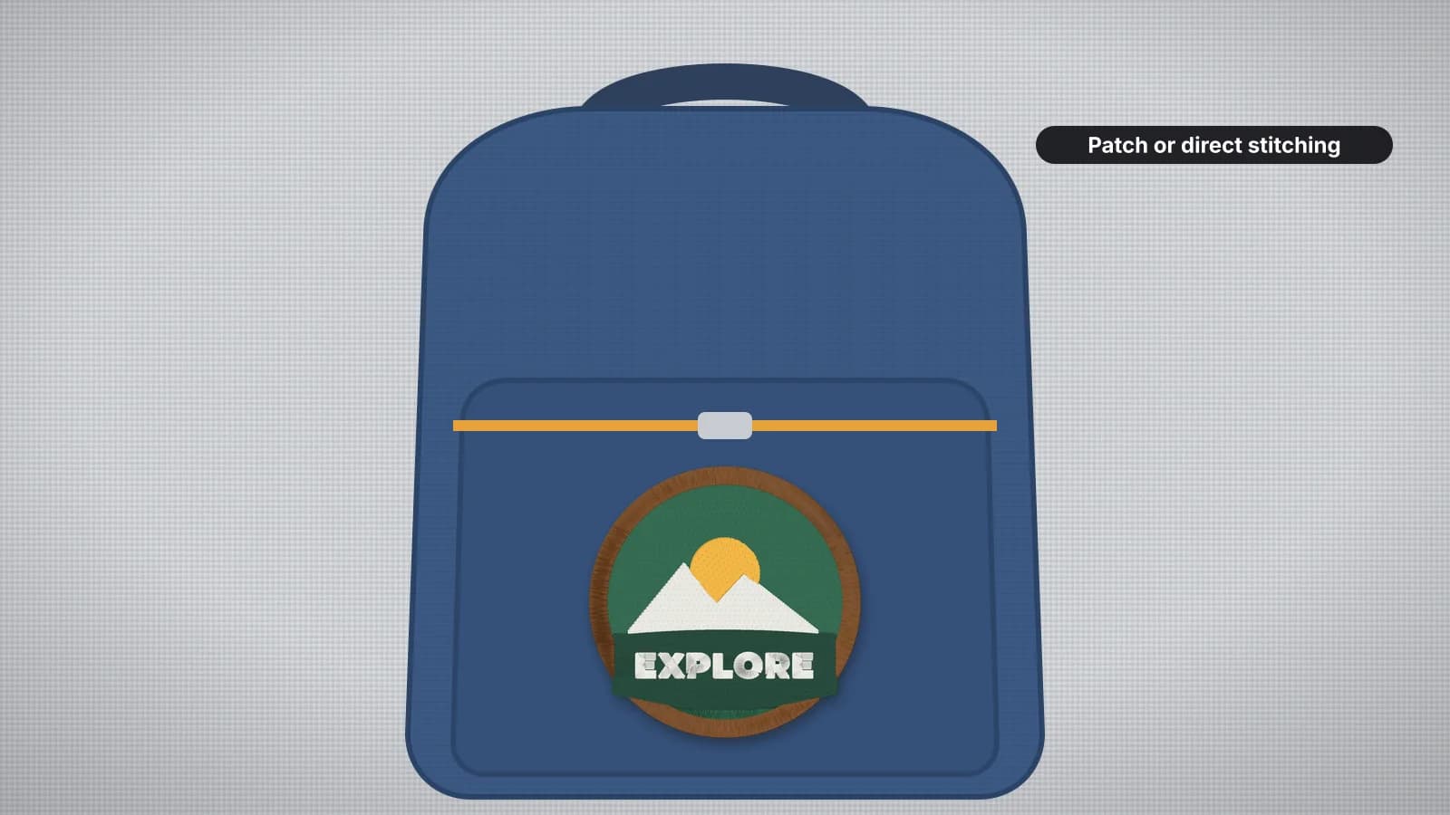 A backpack with an embroidered patch on the front